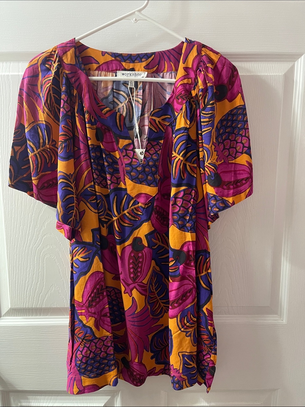 Workshop Republic Clothing Short Sleeve V-Neck Top in Purple & Mustard